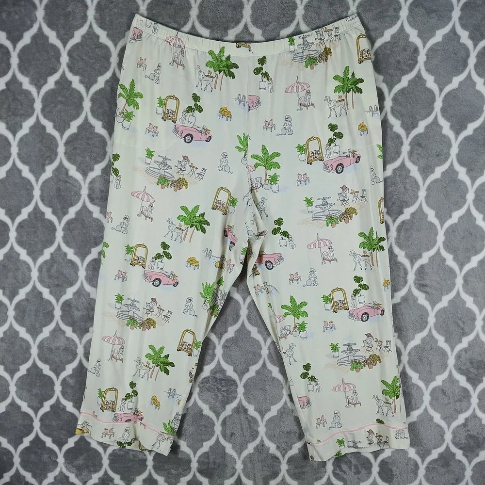 BedHead PJs Women XL Cream Poodle Print Cotton Stretch Button Up Pajama Set